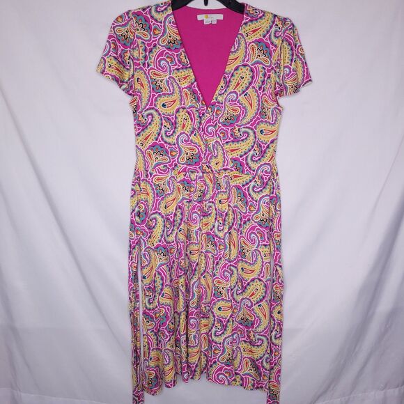 Boden Dress 6P Paisely Pink, Yellow Faux Wrap Evangeline Waist Tie AOP - Picture 1 of 12